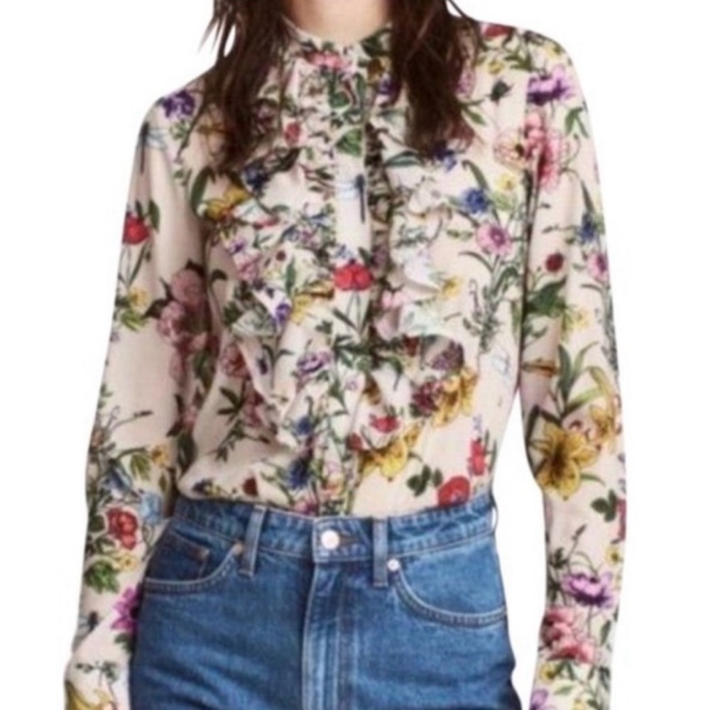 H&M Floral Ruffles Long Sleeve Button-Down Shirt
